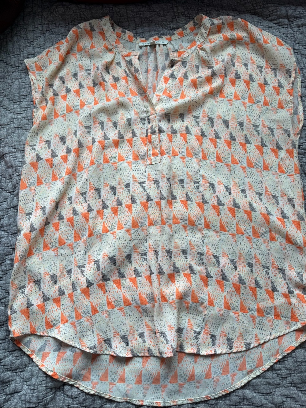Daniel Rainn Cream Blouse with Orange & Gray Triangle Print